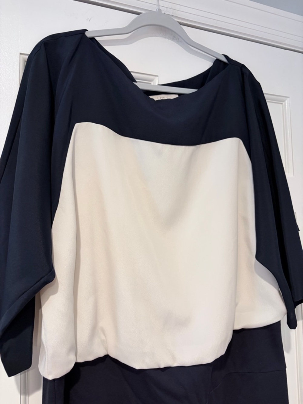 LOFT Colorblock Blouson Dress | Navy & Cream | Size 18 - Picture 2 of 9